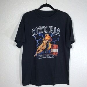 VTG Cowgirls Rule Rodeo Cowboys Thunder Black T-Shirt Size L